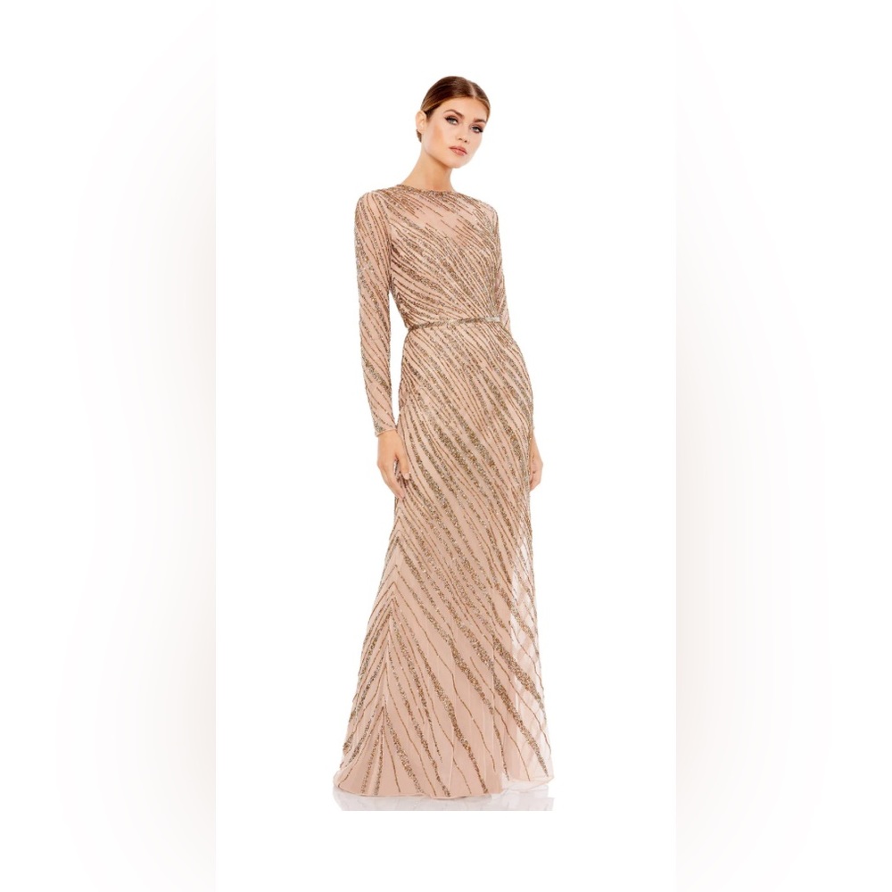 LONG SLEEVE BEADED COLUMN GOWN-MAC DUGGAL